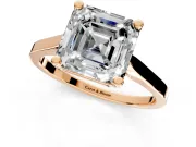 Solitaire Engagement Ring Setting for Asscher Cut Center with Tapered Shoulders and Prong Head in Rose Gold