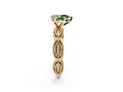 Solitaire Engagement Ring Setting for Fancy Green Pear-Shaped Center with Marquise Panel Band and Prong Head in Yellow Gold