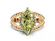 Halo Engagement Ring Setting for Fancy Yellow Marquise Center with Rope Twist Split Shank and Prong Head in Yellow Gold