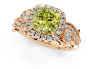 Milgrain Halo Engagement Ring Setting for Fancy Yellow Cushion Cut Center with Shoulder Bezels and Prong Head in Rose Gold