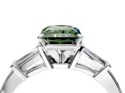 3 Stone Engagement Ring Setting for Fancy Green Radiant Cut Center with Channel Baguette Accents and Prong Head in Platinum