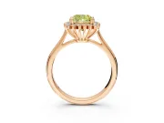 Starburst Halo Engagement Ring Setting for Fancy Yellow Cushion Cut Center with Thin Round-Wire Band and Prong Head in Rose Gold