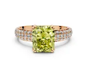 Solitaire Engagement Ring Setting for Fancy Yellow Radiant Cut Center with Multi-Row Pave Accents and Basket Head in Rose Gold