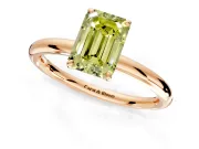 Low-Set Solitaire Engagement Ring Setting for Fancy Yellow Emerald Cut Center with Thin Plain Band and Prong Head in Rose Gold