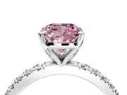 Solitaire Engagement Ring Setting for Fancy Pink Cushion Cut Center with Fine Pave Band and Claw Prong Head in Platinum