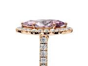 Halo Engagement Ring Setting for Fancy Pink Marquise Center with Narrowing Pave Band and Prong Head in Rose Gold