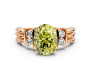Solitaire Engagement Ring Setting for Fancy Yellow Oval Center with Grooved Bar Accent Band and Prong Head in Rose Gold