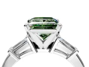 3 Stone Engagement Ring Setting for Fancy Green Princess Cut Center with Channel Baguette Accents and Prong Head in Sterling Silver