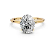Solitaire Engagement Ring Setting for Oval Center with Straight Thin Band and Prong Head in Yellow Gold