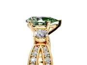 3 Stone Engagement Ring Setting for Fancy Green Pear-Shaped Center with Pave Twist Band and Prong Head in Yellow Gold