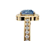 Halo Engagement Ring Setting for Fancy Blue Cushion Cut Center with Framed Halo, Pave Band and Prong Head in Yellow Gold