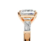 3 Stone Engagement Ring Setting for Princess Cut Center with Tapered Baguettes, Plain Band and Prong Head in Rose Gold