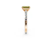 Baguette Engagement Ring Setting for Fancy Yellow Emerald Cut Center with Alternating Bar-Set Band and Prong Head in Rose Gold