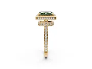 Halo Engagement Ring Setting for Fancy Green Radiant Cut Center with Metal-Rimmed Halo, Pave Band and Prong Head in Yellow Gold