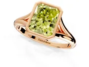 Solitaire Engagement Ring Setting for Fancy Yellow Radiant Cut Center with V Split Shank and Bezel Head in Rose Gold