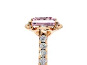 Floral Engagement Ring Setting for Fancy Pink Princess Cut Center with Pave Band and Floral Prong Head in Rose Gold