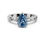 Solitaire Engagement Ring Setting for Fancy Blue Pear-Shaped Center with Channel Baguette Band and Prong Head in Sterling Silver