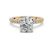 Solitaire Engagement Ring Setting for Radiant Cut Center with Fine Pave Band and Prong Head in Yellow Gold