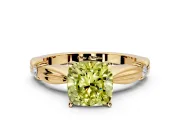 Solitaire Engagement Ring Setting for Fancy Yellow Cushion Cut Center with Carved Leaf Shoulders and Prong Head in Yellow Gold