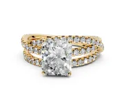 Solitaire Engagement Ring Setting for Radiant Cut Center with Woven 3-Strand Pave Band and Prong Head in Yellow Gold