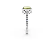 Accent Halo Engagement Ring Setting for Fancy Yellow Princess Cut Center with Full-Length Pave Band and Prong Head in Platinum