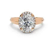 Halo Engagement Ring Setting for Oval Center with Knife Ridge Cathedral Band and Prong Head in Rose Gold