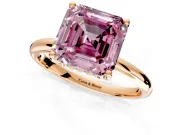 Hidden Halo Engagement Ring Setting for Fancy Pink Asscher Cut Center with Thin Round-Wire Band and Prong Head in Rose Gold