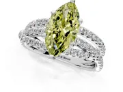 Solitaire Engagement Ring Setting for Fancy Yellow Marquise Center with Woven 3-Strand Pave Band and Prong Head in White Gold