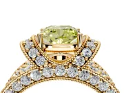 Pave Engagement Ring Setting for Fancy Yellow Cushion Cut Center with Curved Accent Rows, Openwork and Prong Head in Yellow Gold