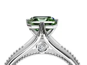 Solitaire Engagement Ring Setting for Fancy Green Asscher Cut Center with Milgrain Cathedral Band and Prong Head in Platinum