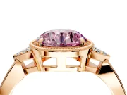 Cluster Engagement Ring Setting for Fancy Pink Round Cut Center with Milgrain Shoulder Clusters and Prong Head in Rose Gold