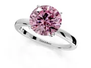 Solitaire Engagement Ring Setting for Fancy Pink Round Cut Center with Thin Rounded Plain Band and Prong Head in White Gold