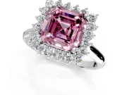 Starburst Halo Engagement Ring Setting for Fancy Pink Asscher Cut Center with Thin Round-Wire Band and Prong Head in Platinum