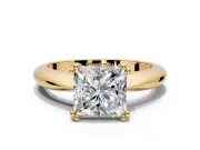 Solitaire Engagement Ring Setting for Princess Cut Center with Reverse Tapered Band and Prong Head in Yellow Gold
