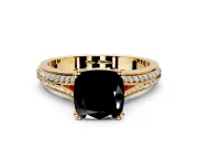Solitaire Engagement Ring Setting for Fancy Black Cushion Cut Center with Pave Rail Split Shank and Prong Head in Yellow Gold