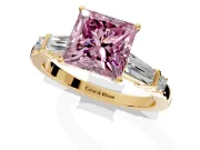 Bar-Set Engagement Ring Setting for Fancy Pink Princess Cut Center with Tapered Baguette Accents and Prong Head in Yellow Gold
