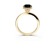 Solitaire Engagement Ring Setting for Fancy Black Round Cut Center with Fine Wire Band and Prong Head in Yellow Gold