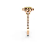 Halo Engagement Ring Setting for Fancy Yellow Cushion Cut Center with Milgrain Frame, Pave Band and Prong Head in Rose Gold