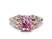 Leaf Cluster Engagement Ring Setting for Fancy Pink Radiant Cut Center with Marquise Accents and Prong Head in Rose Gold