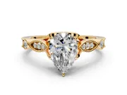 Solitaire Engagement Ring Setting for Pear-Shaped Center with Marquise and Bezel Accents and Prong Head in Yellow Gold