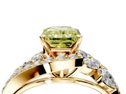 Halo Engagement Ring Setting for Fancy Yellow Radiant Cut Center with Marquise and Pave Bypass Band and Prong Head in Yellow Gold