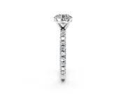 Solitaire Engagement Ring Setting for Round Cut Center with Fine Pave Band and Claw Prong Head in White Gold