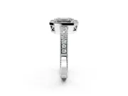 Milgrain Halo Engagement Ring Setting for Emerald Cut Center with Wide Pave Band and Prong Head in Platinum