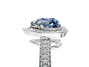 Milgrain Halo Engagement Ring Setting for Fancy Blue Heart-Shaped Center with Three-Sided Pave Band and Prong Head in Sterling Silver