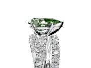 Solitaire Engagement Ring Setting for Fancy Green Pear-Shaped Center with Woven 3-Strand Pave Band and Prong Head in White Gold