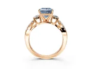 3 Stone Engagement Ring Setting for Fancy Blue Princess Cut Center with Pave Split Shank and Prong Head in Rose Gold