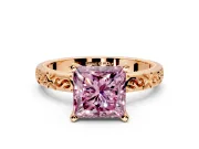 Solitaire Engagement Ring Setting for Fancy Pink Princess Cut Center with Scrollwork Band and Prong Head in Rose Gold