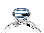 Solitaire Engagement Ring Setting for Fancy Blue Asscher Cut Center with Pave and Plain Crossover Band and Prong Head in Sterling Silver