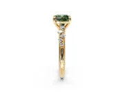 Solitaire Engagement Ring Setting for Fancy Green Cushion Cut Center with Trailing Leaf Accent Band and Prong Head in Yellow Gold