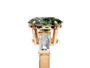3 Stone Engagement Ring Setting for Fancy Green Oval Center with Baguette Accents and Prong Head in Rose Gold